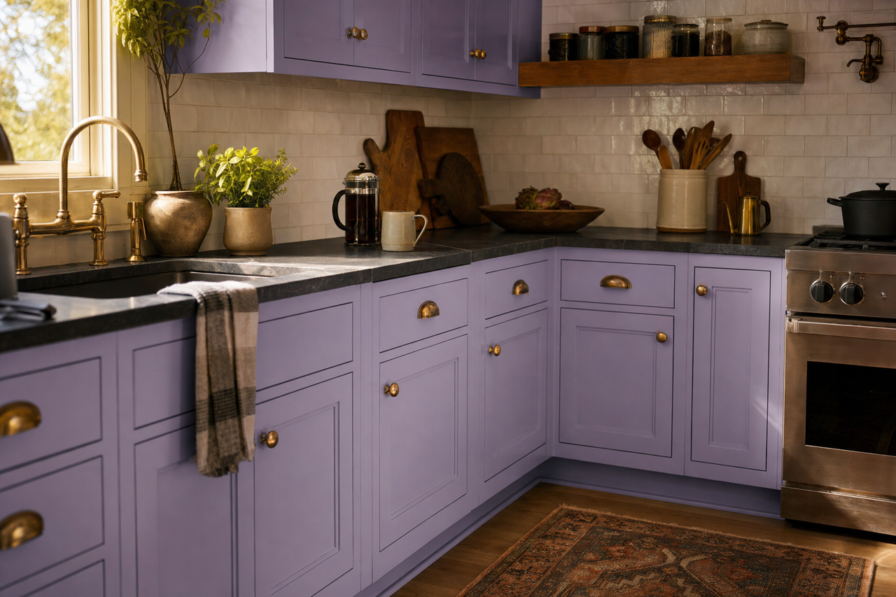 Quite Lilac by Valspar on cabinets