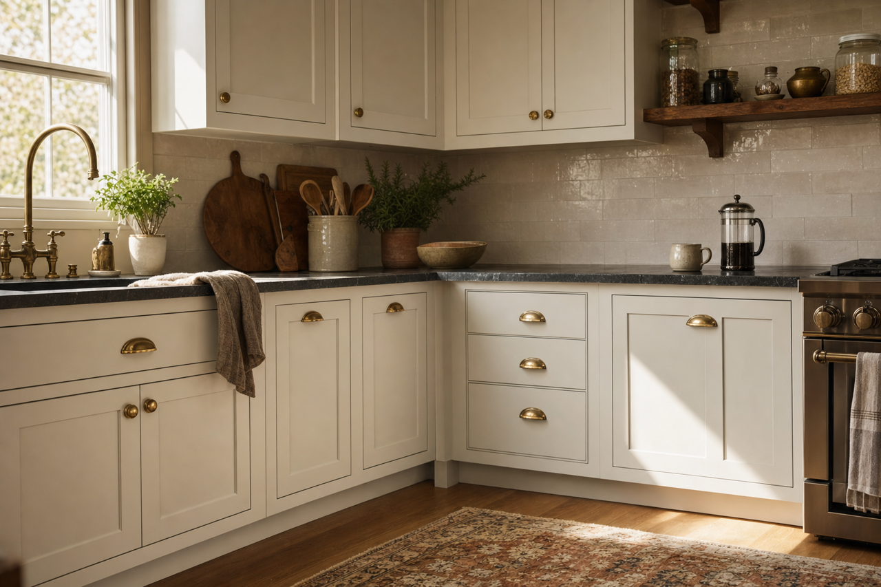 Seashell Gray by Valspar on cabinets