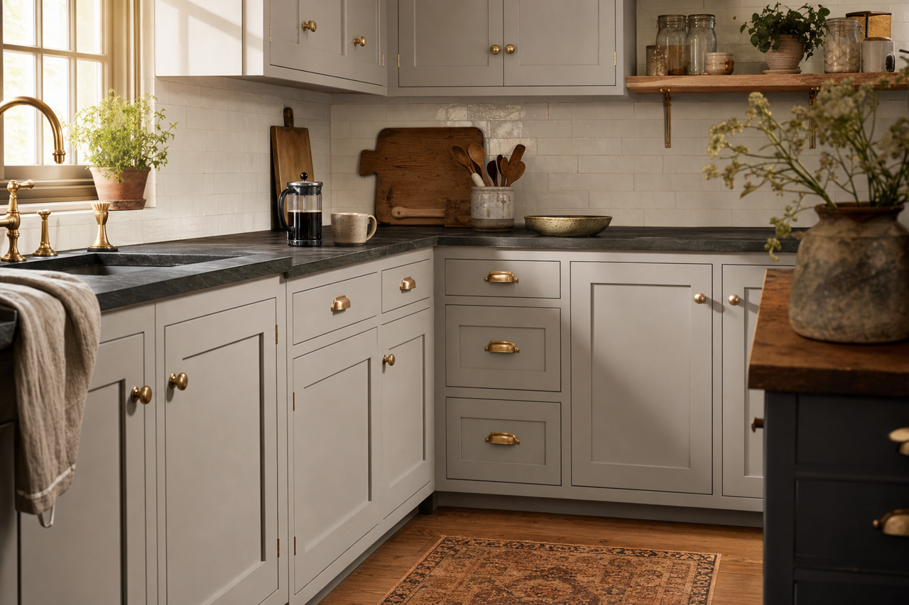 Rocky Bluffs by Valspar on cabinets