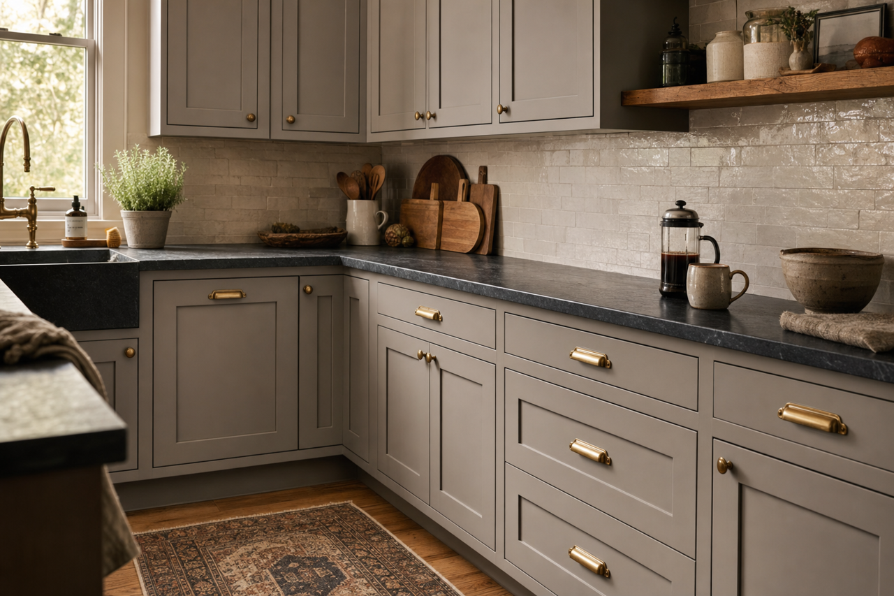 Cathedral Stone by Valspar on cabinets
