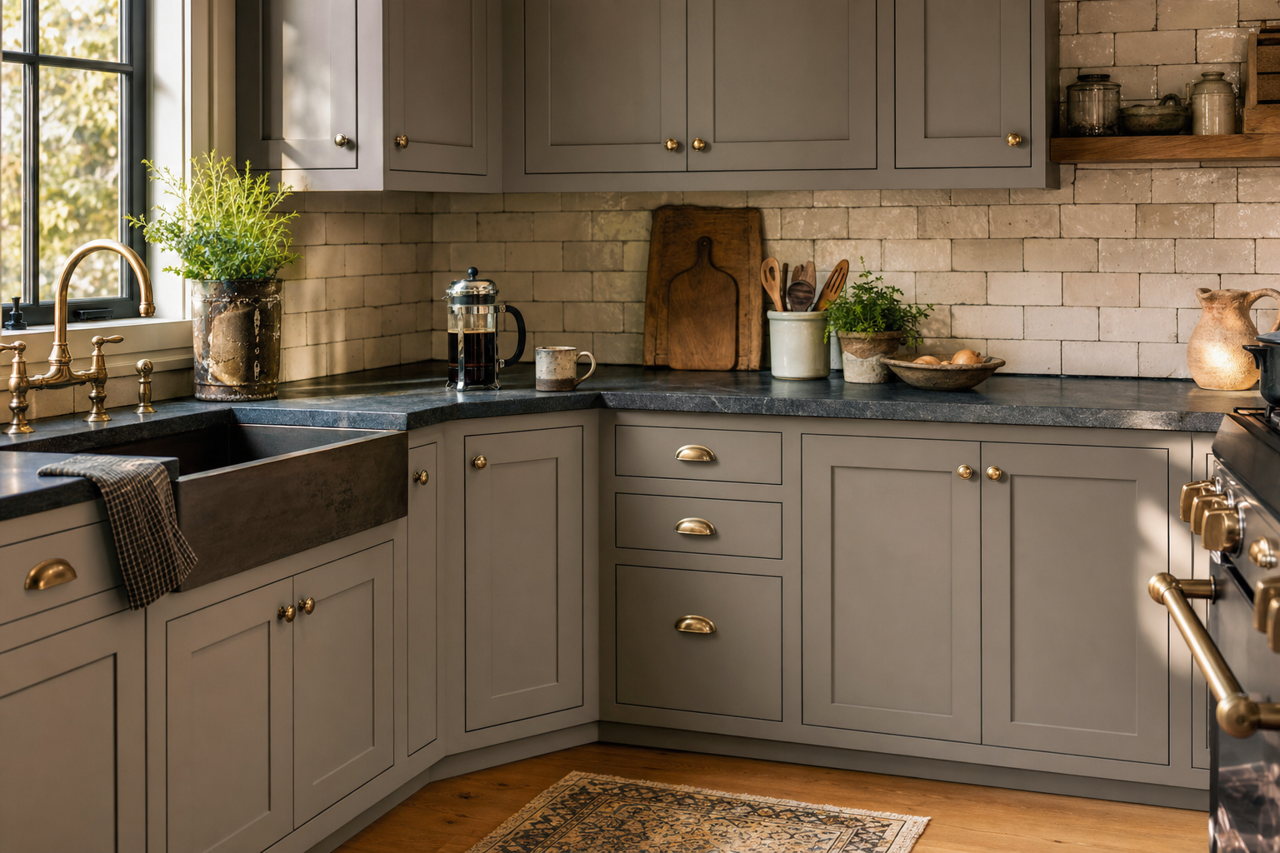 Rugged Suede by Valspar on cabinets
