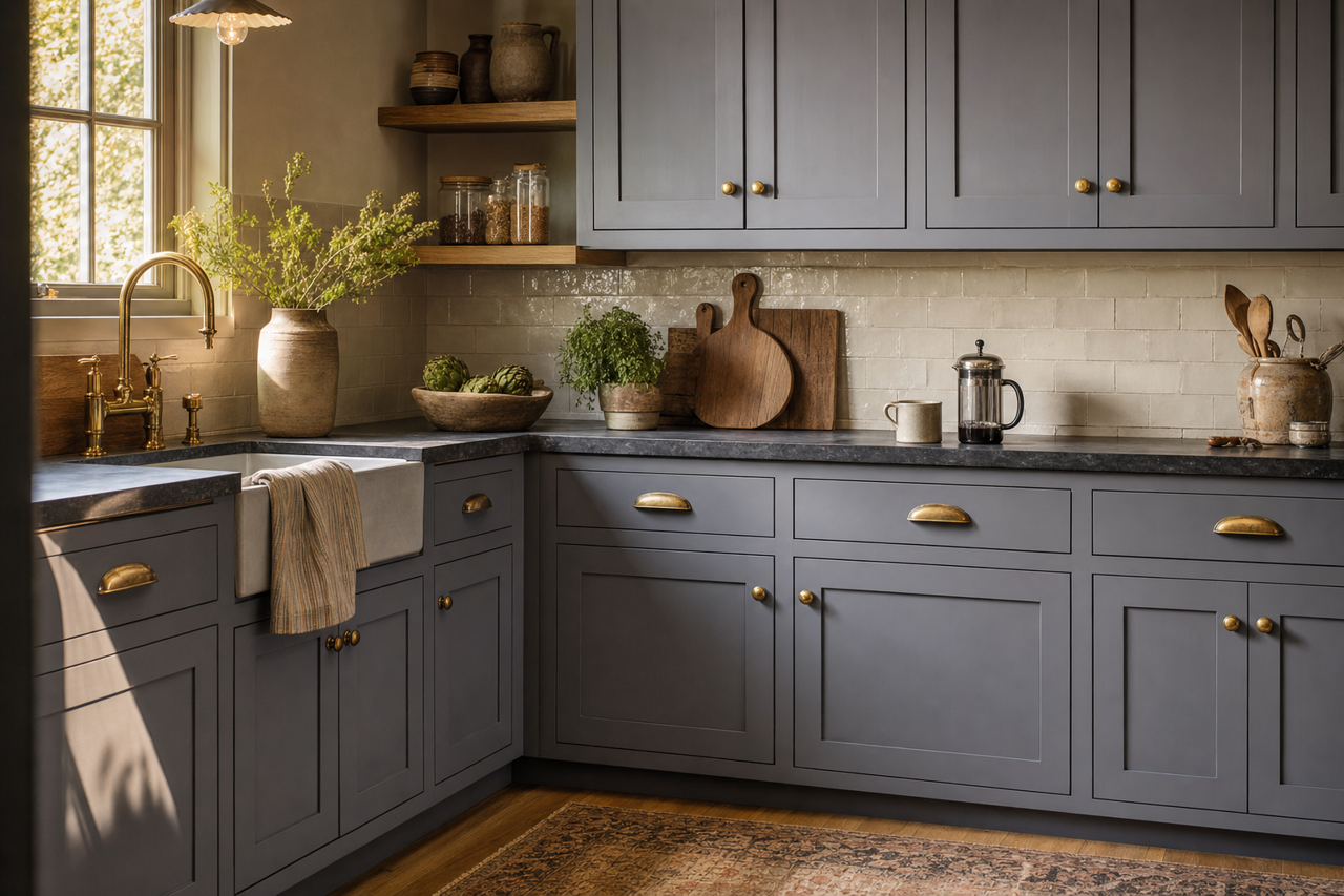 Seattle Haze by Valspar on cabinets