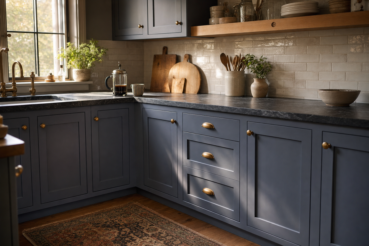 Dark Night by Valspar on cabinets