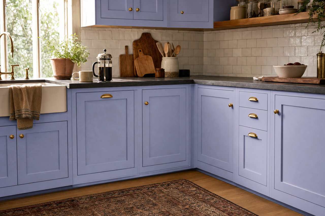 Sassy Violet by Valspar on cabinets