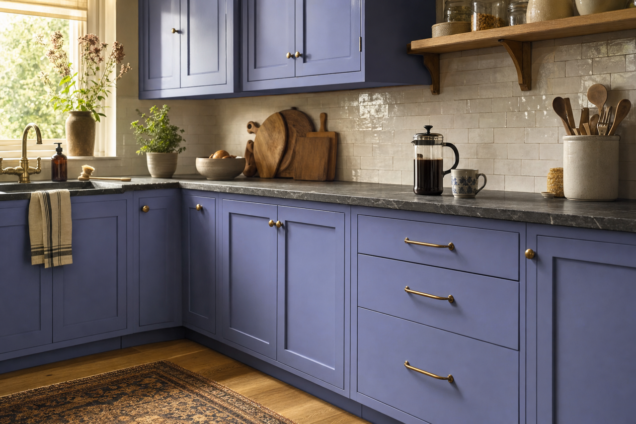Simply Purple by Valspar on cabinets