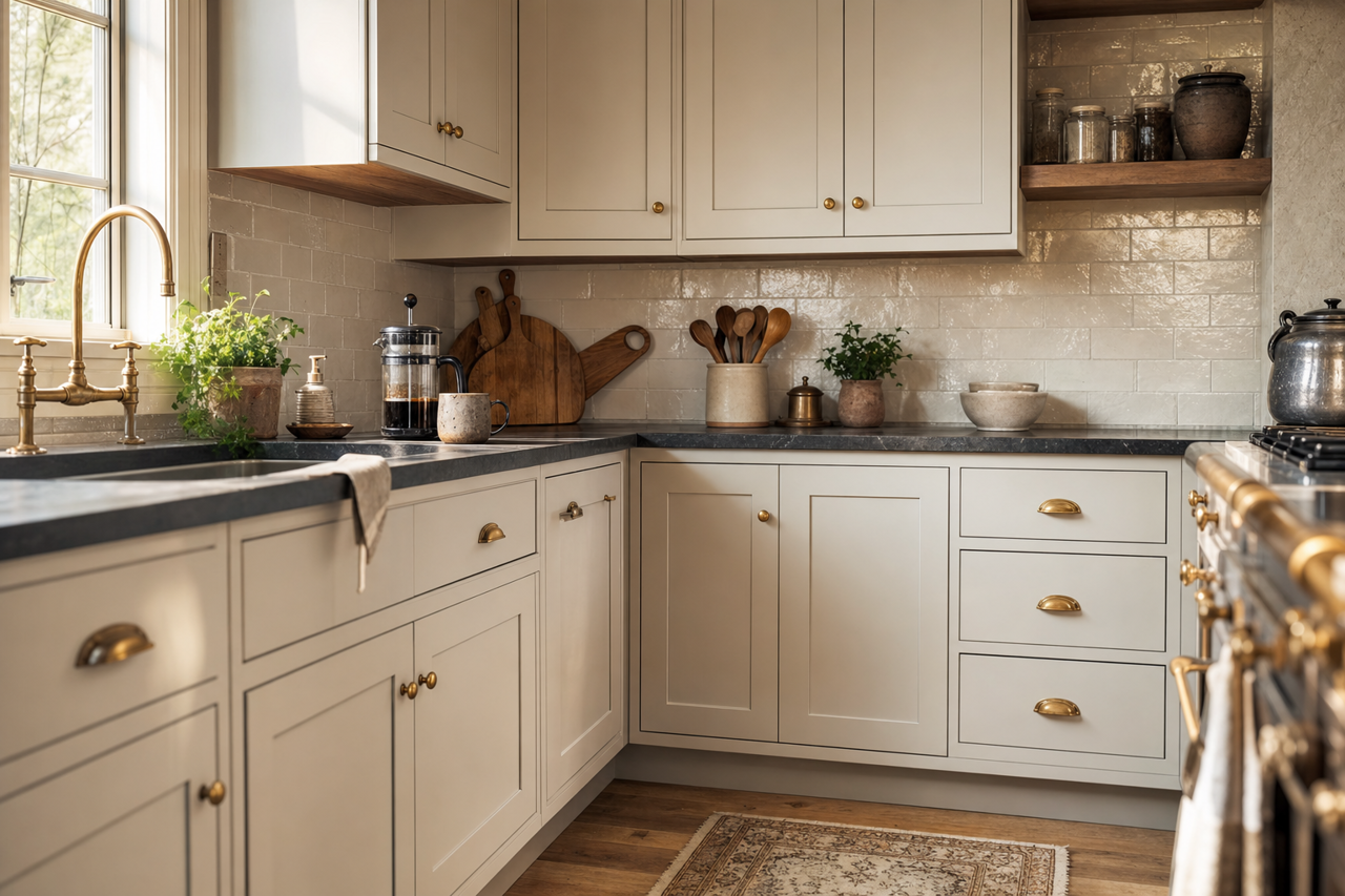 Tempered Gray by Valspar on cabinets