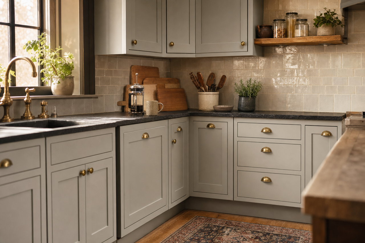 Hazy Stratus by Valspar on cabinets