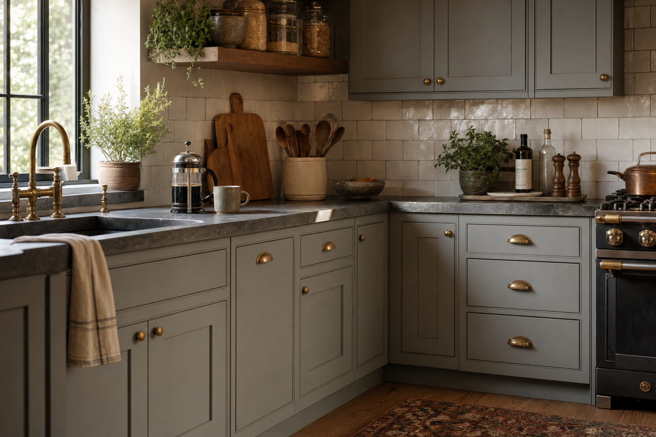 Ocean Storm by Valspar on cabinets