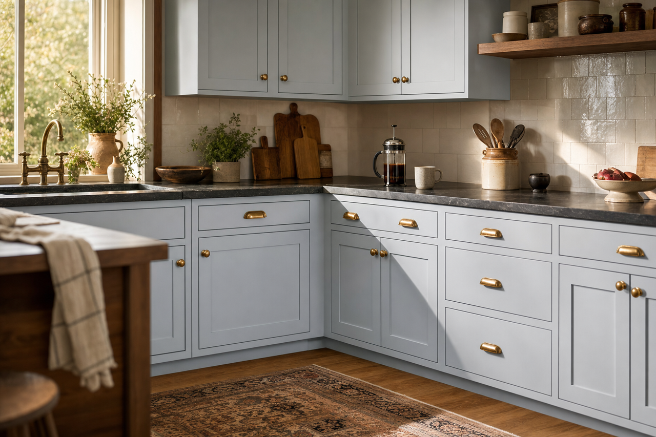 Moon Sail by Valspar on cabinets