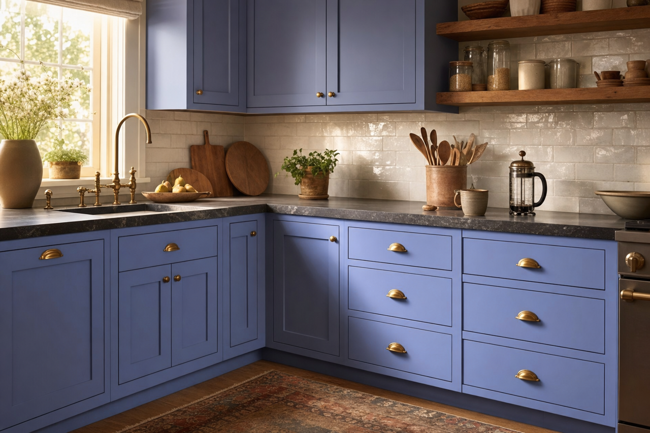 Violet Twist by Valspar on cabinets