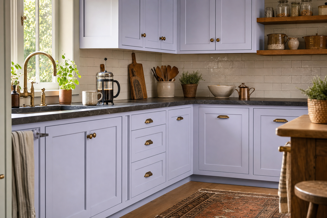 Iris Moon by Valspar on cabinets