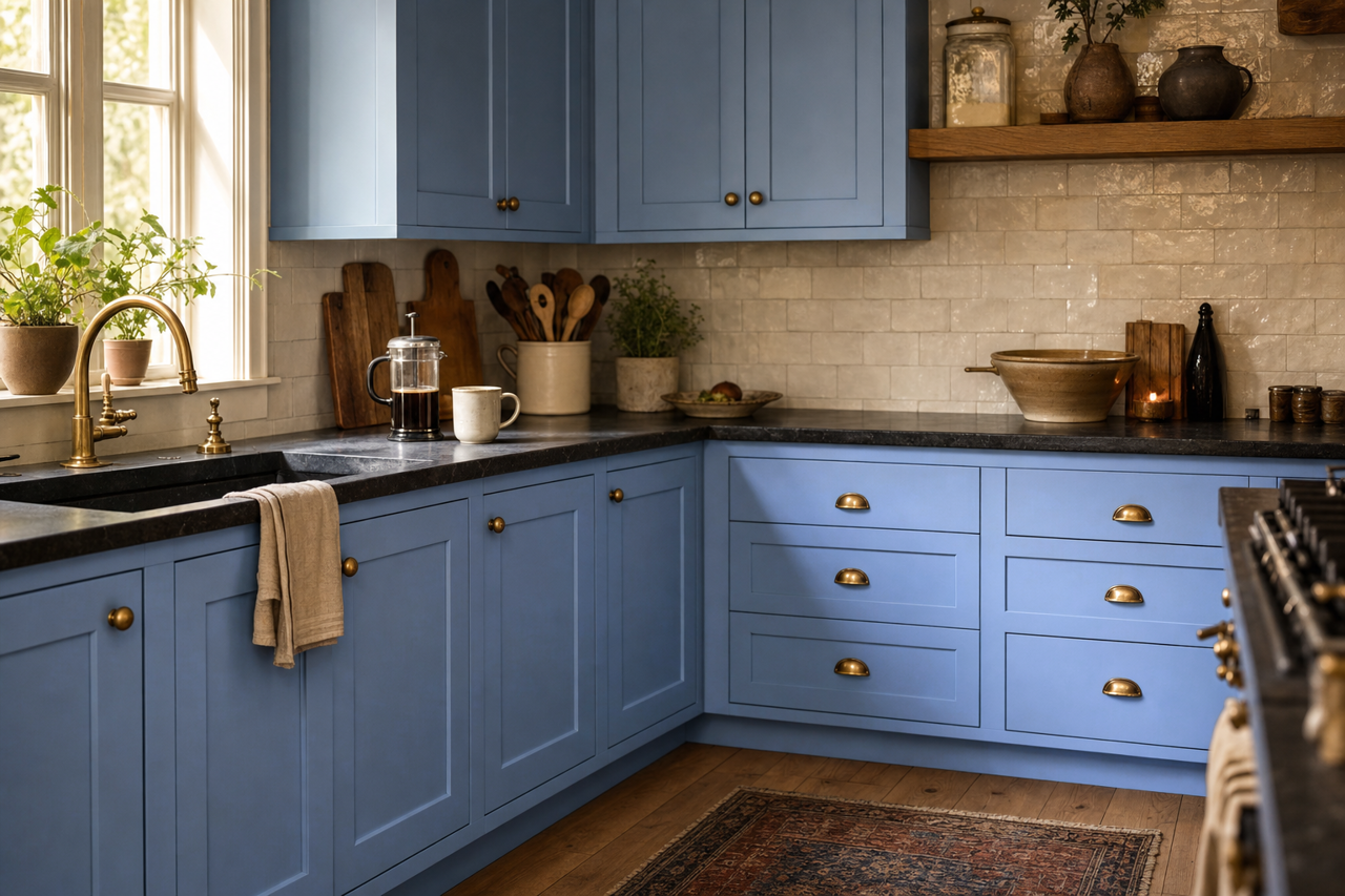 Blue Shock by Valspar on cabinets
