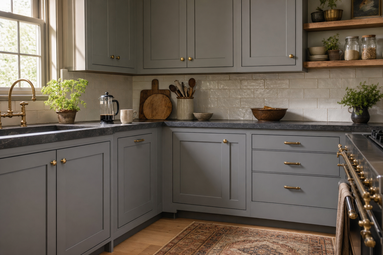 Vessel Gray by Valspar on cabinets