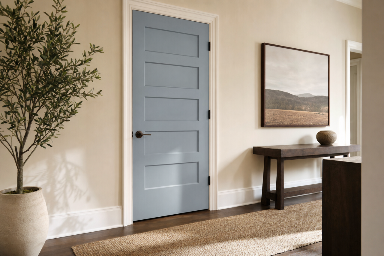 Blissful Blue by Valspar on interior-doors