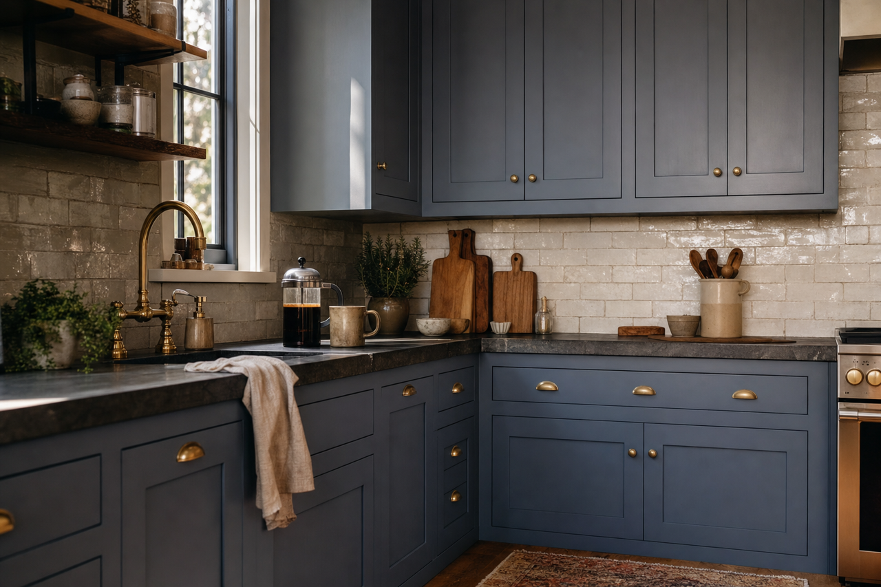 Motor City Blue by Valspar on cabinets