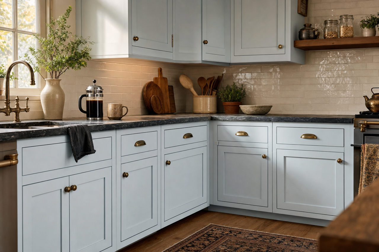 Moonbeam by Valspar on cabinets