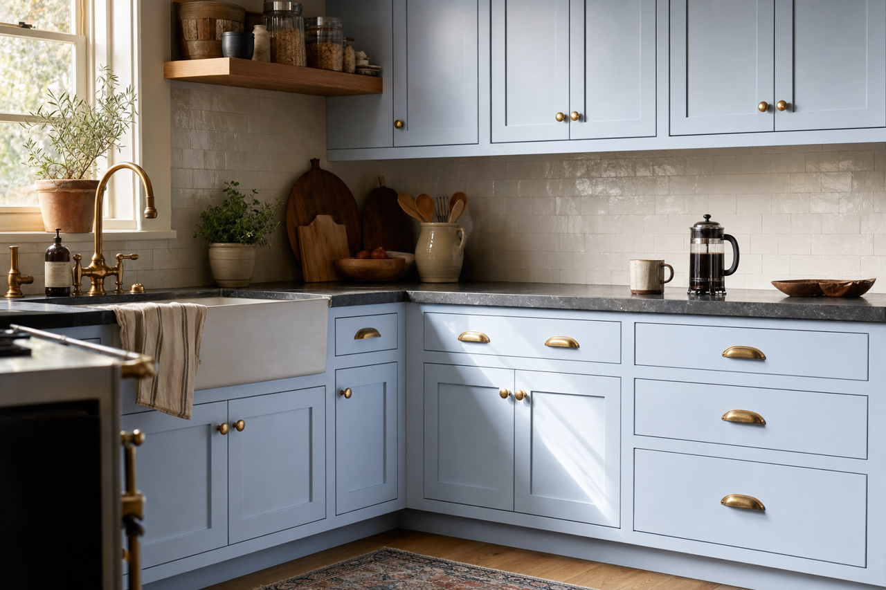 Serenity by Valspar on cabinets