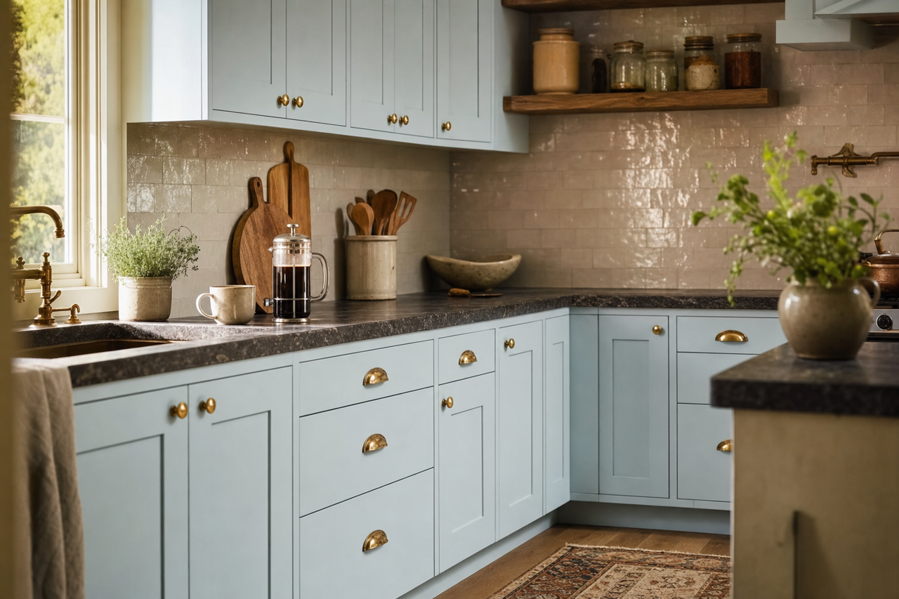 Mountain Pear by Valspar on cabinets