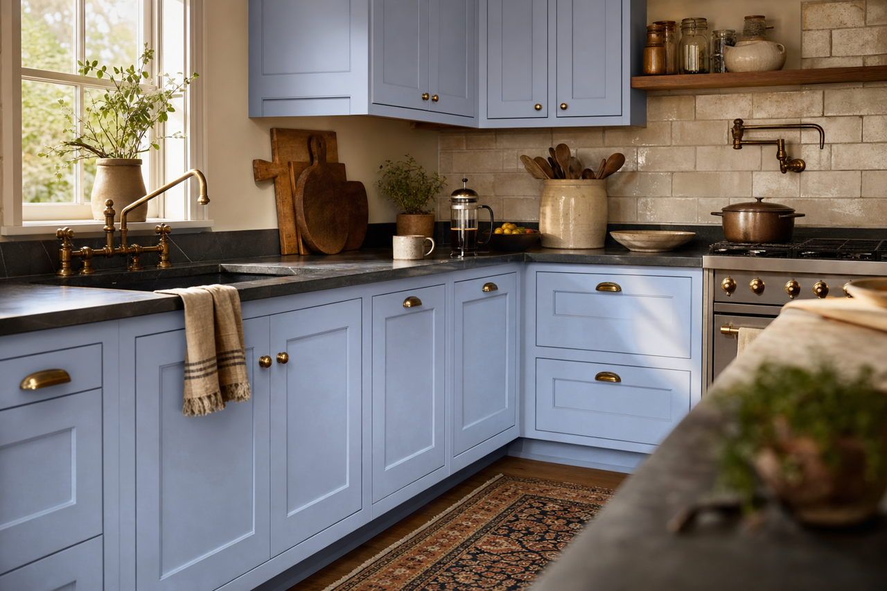 Blue Galaxy by Valspar on cabinets