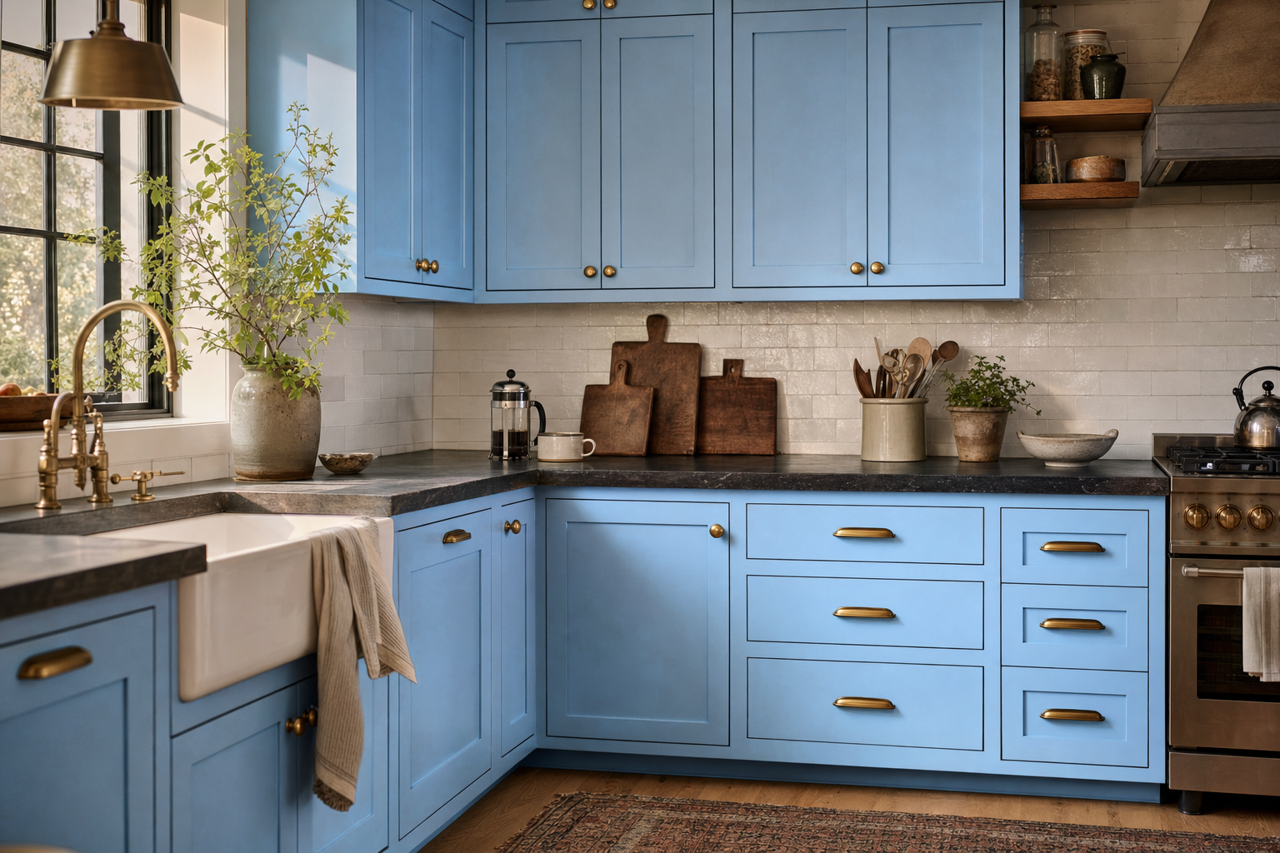 High Seas by Valspar on cabinets