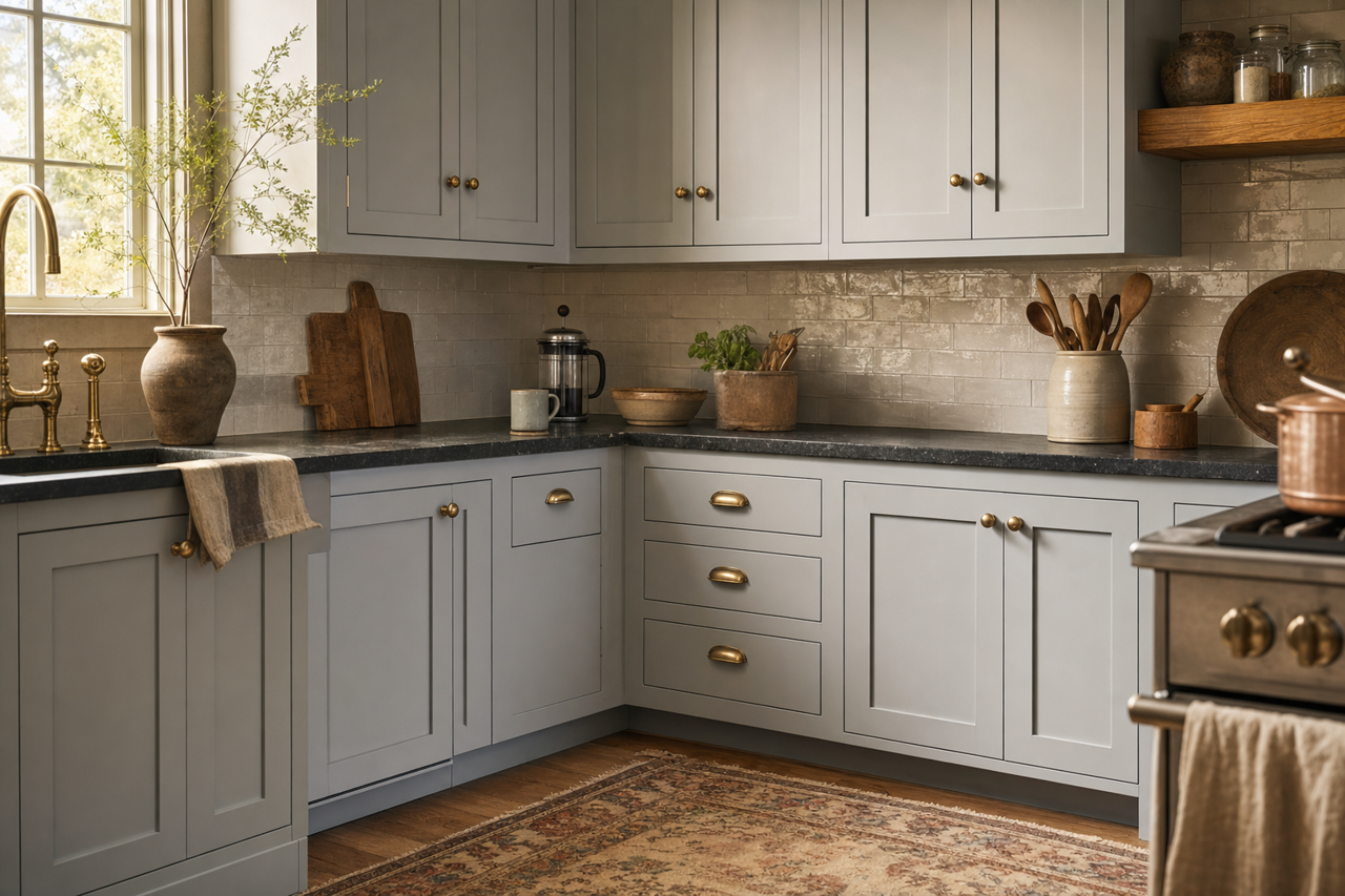 Drizzling Mist by Valspar on cabinets