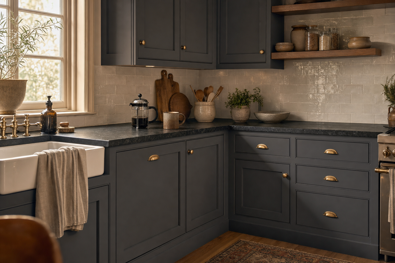 Hematite by Valspar on cabinets