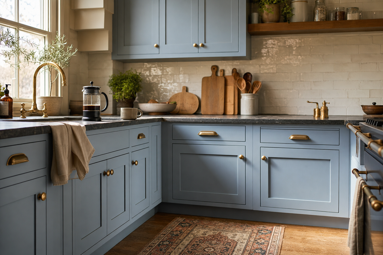 Blue Skylights by Valspar on cabinets