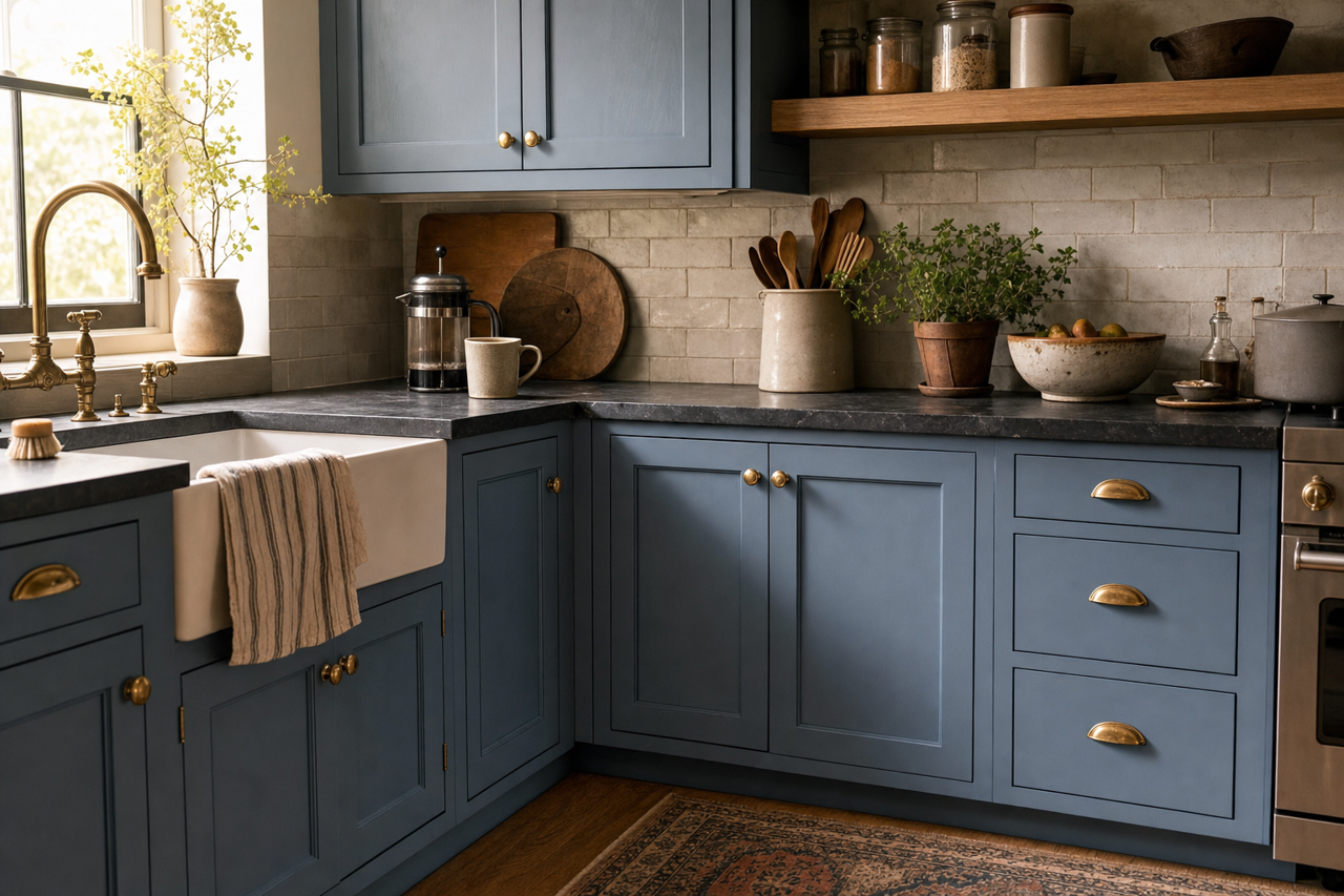 Retro-Colonial Blue by Valspar on cabinets