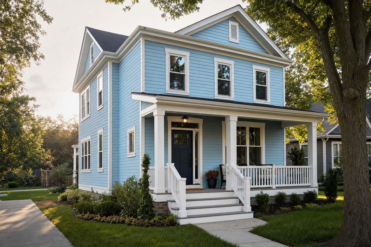 Blue Vault by Valspar on exterior