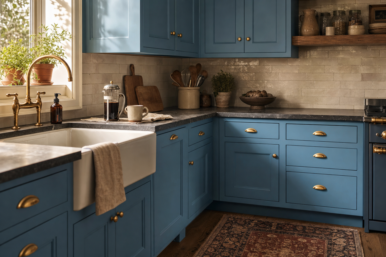 Roadster Blue by Valspar on cabinets