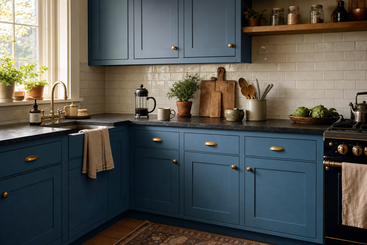 Empire Fleet Blue by Valspar on cabinets