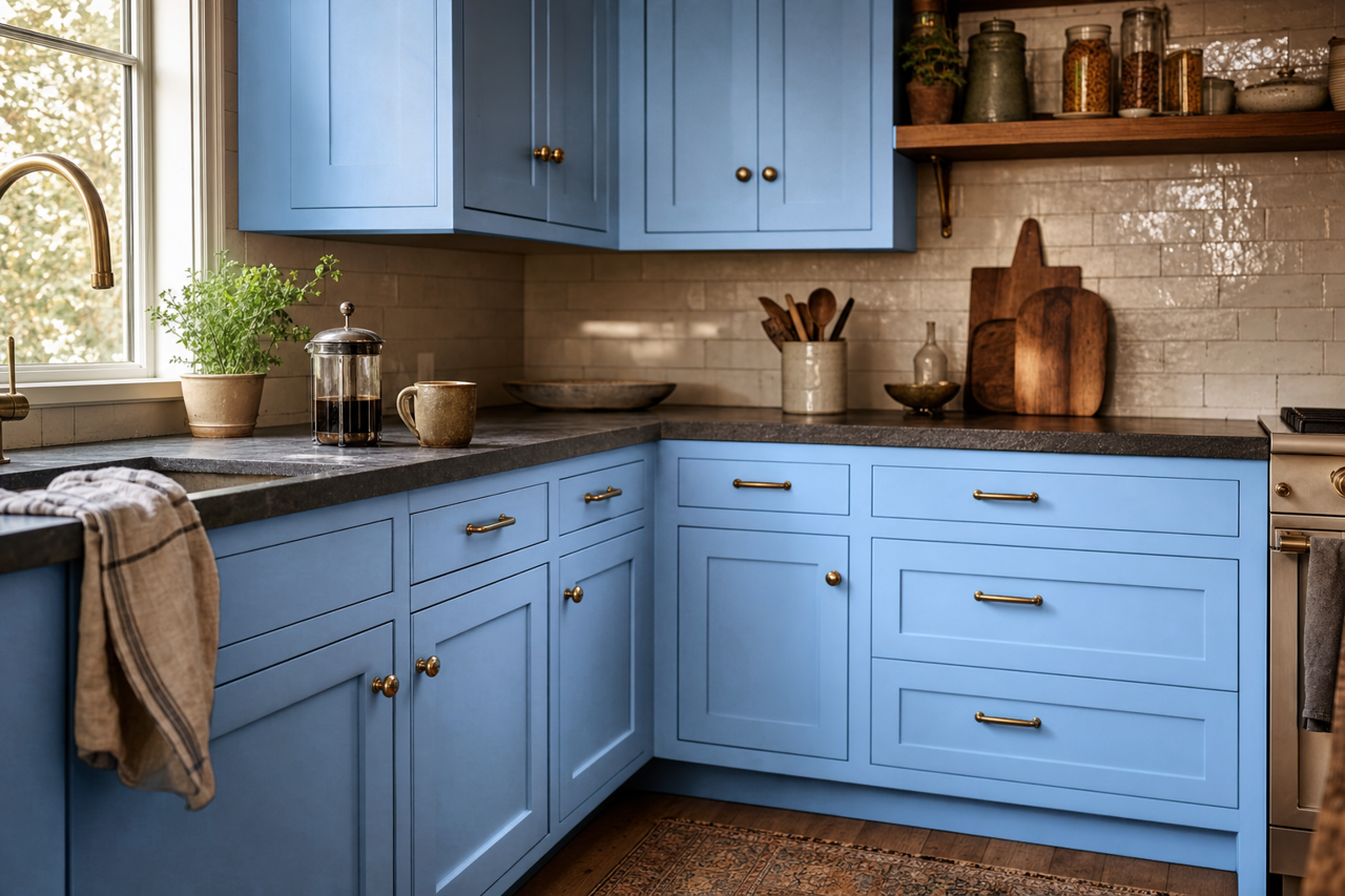 Superior Blue by Valspar on cabinets