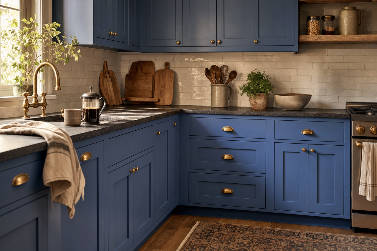 Bluer Than Blue by Valspar on cabinets