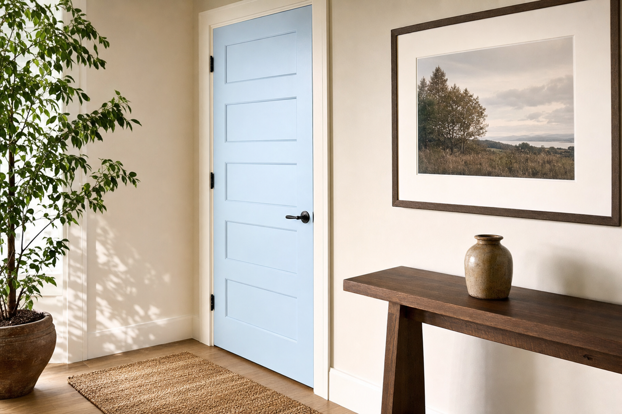 Blue Mist by Valspar on interior-doors