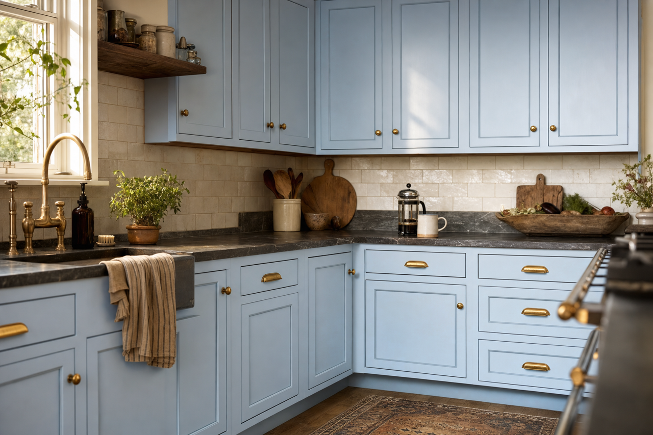 Gentle Wind by Valspar on cabinets