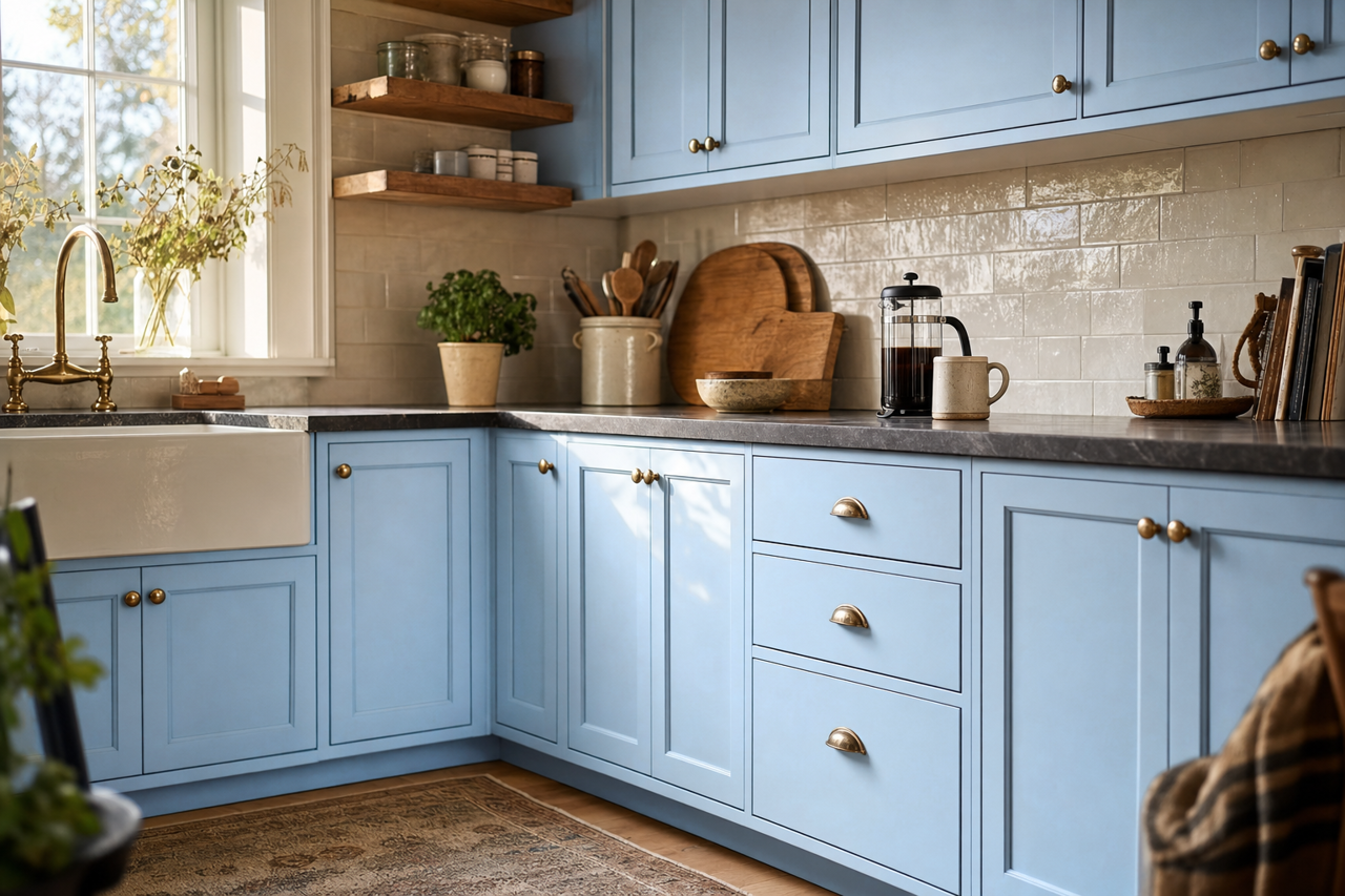 Bluish by Valspar on cabinets