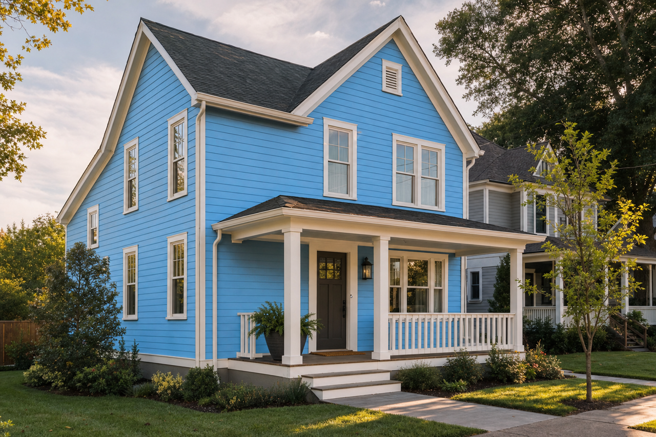 Blue Tango by Valspar on exterior