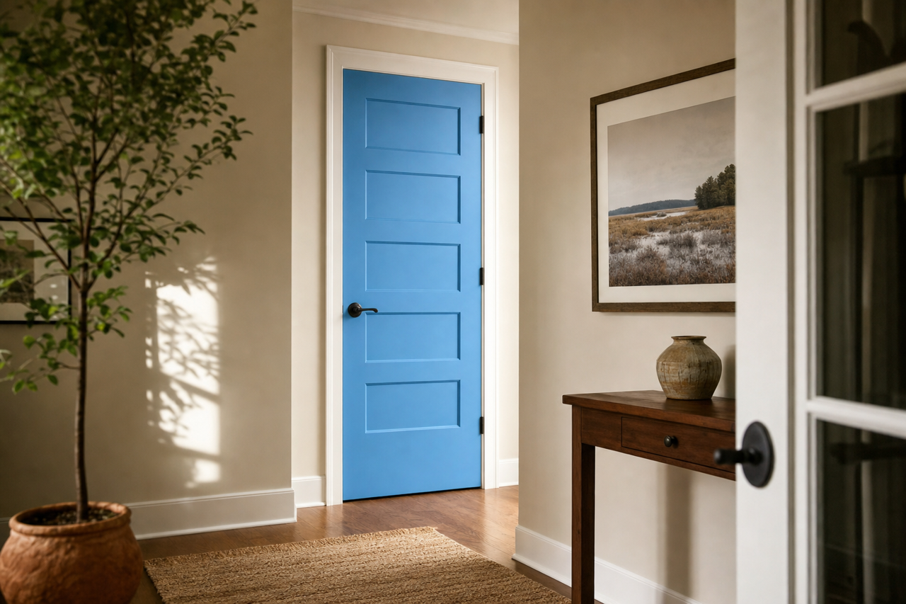 Blue Tango by Valspar on interior-doors