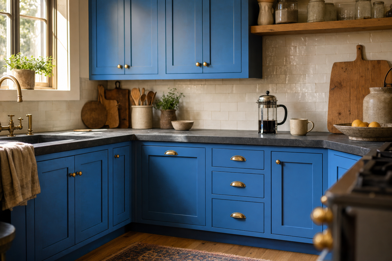 Peek-A-Boo Blue by Valspar on cabinets