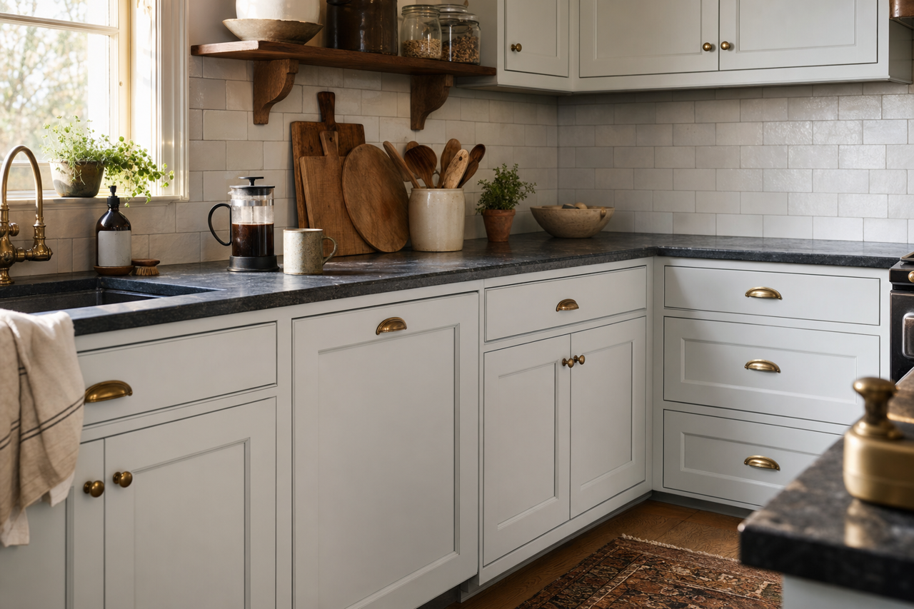 Pelican by Valspar on cabinets