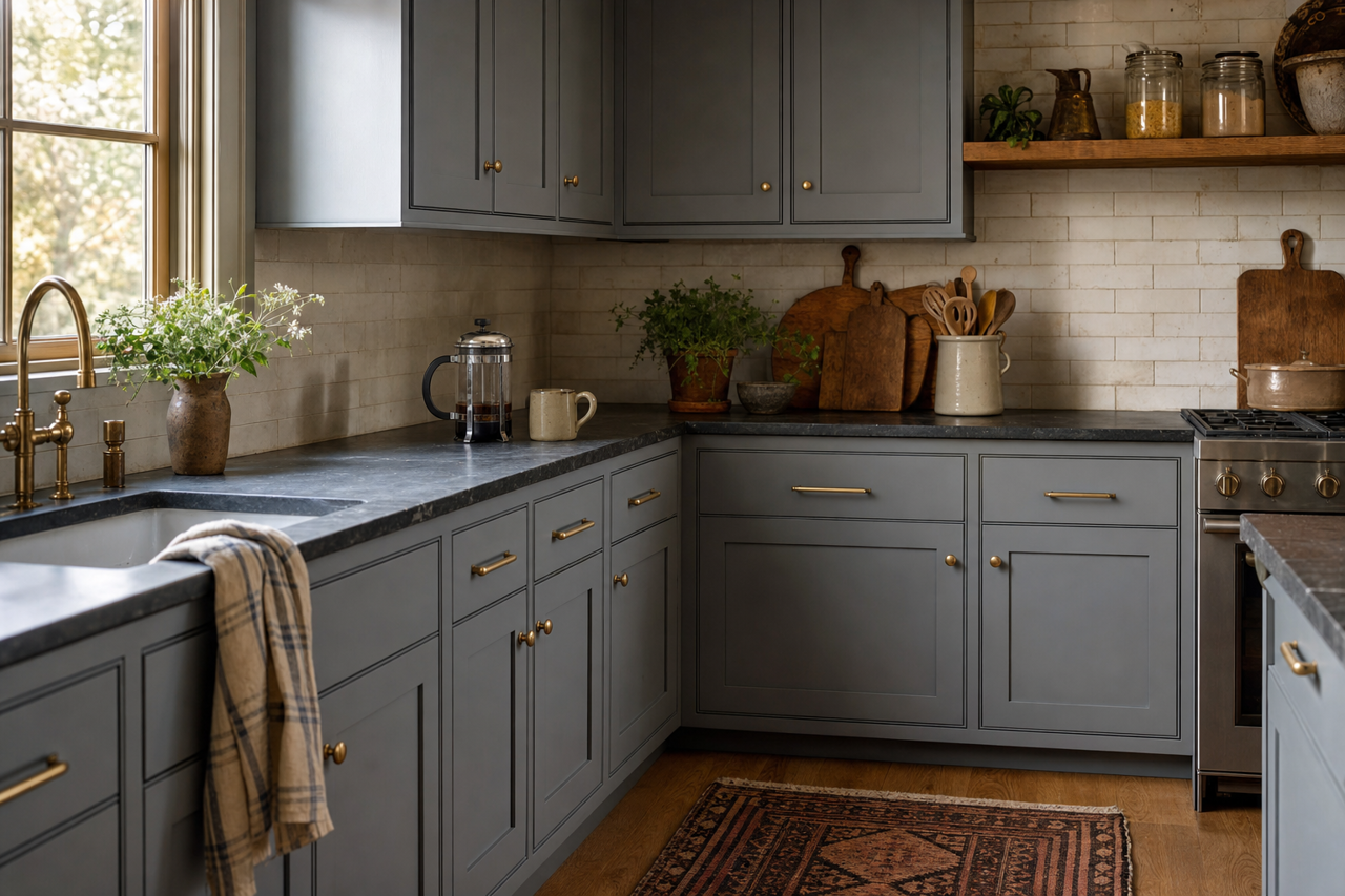 Iron Frost by Valspar on cabinets