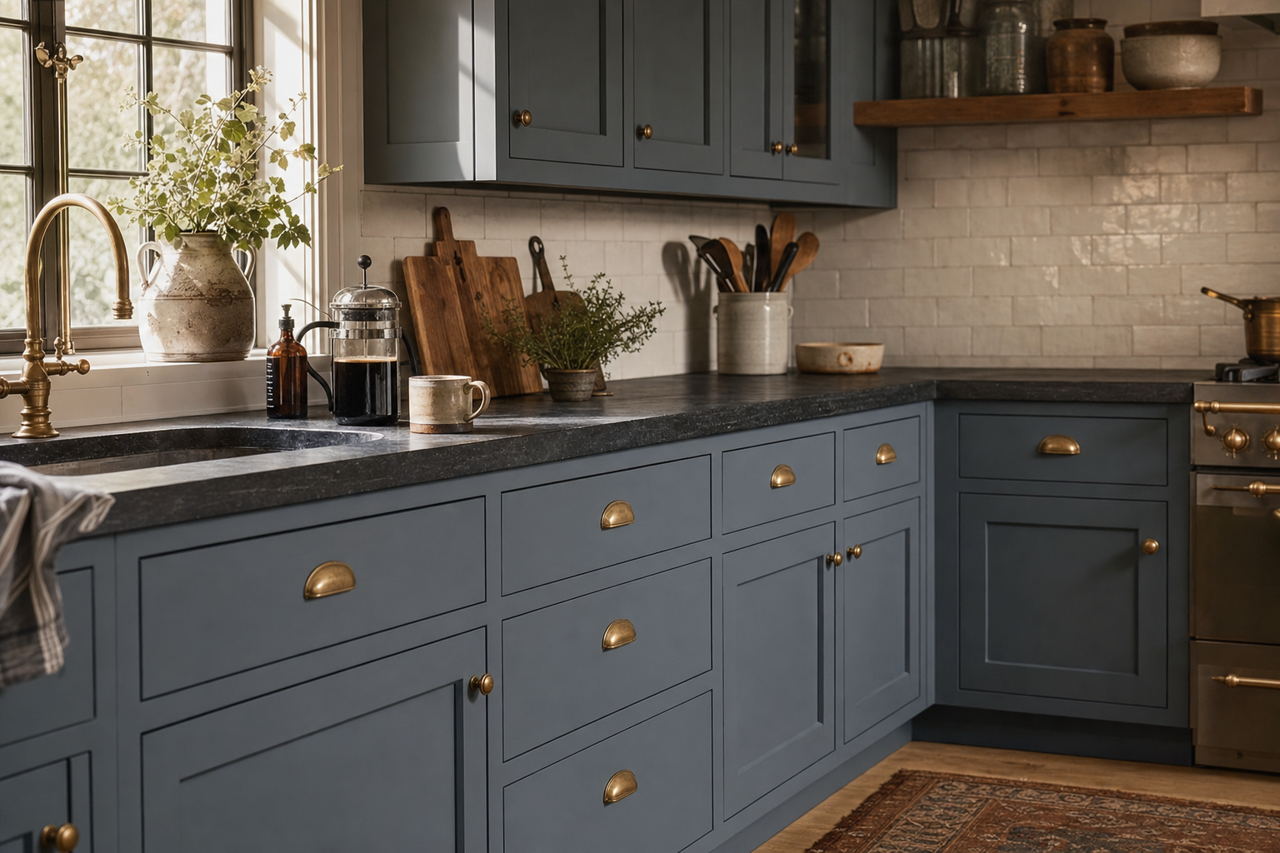 Smoky Pitch by Valspar on cabinets