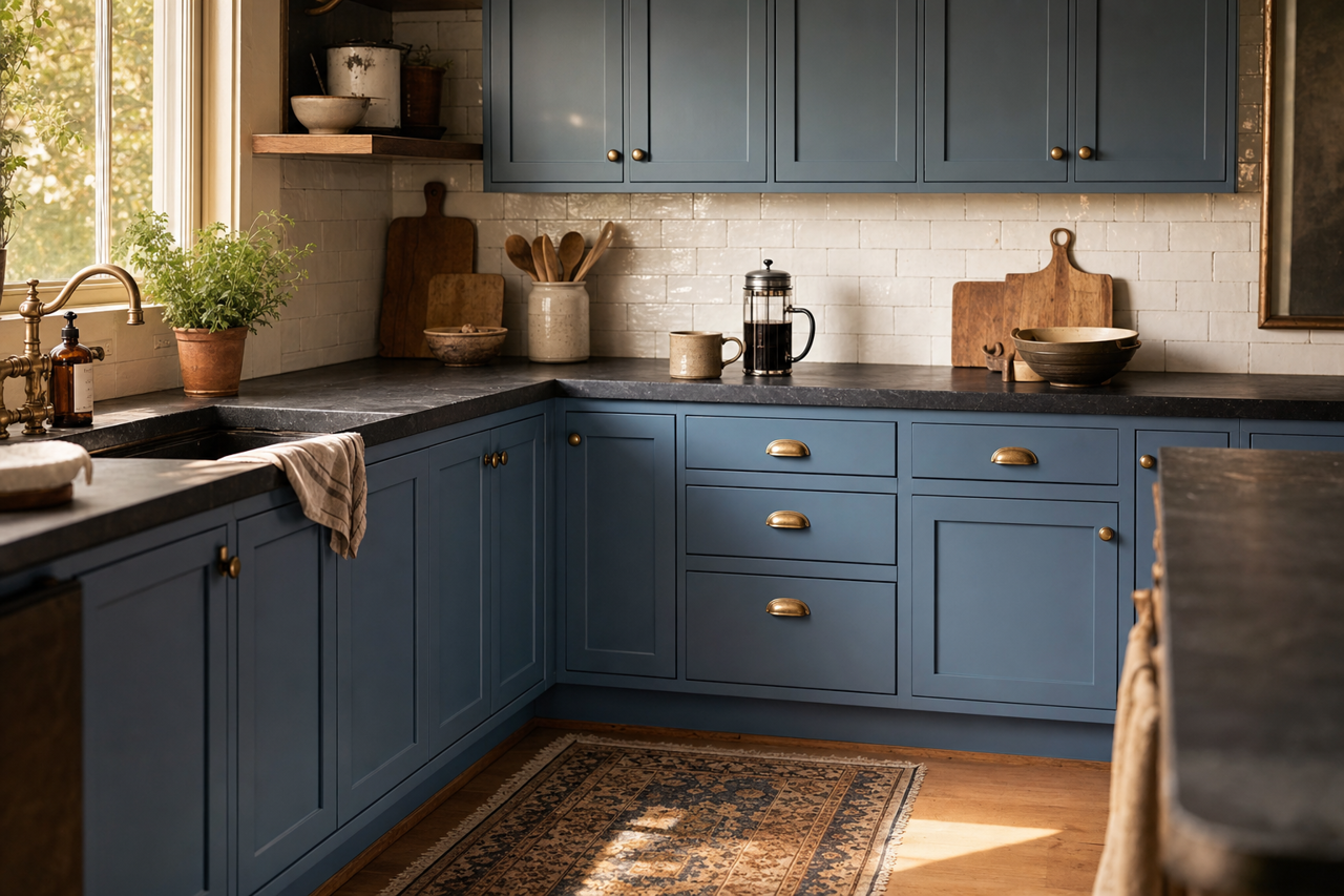 Bountiful Blue by Valspar on cabinets