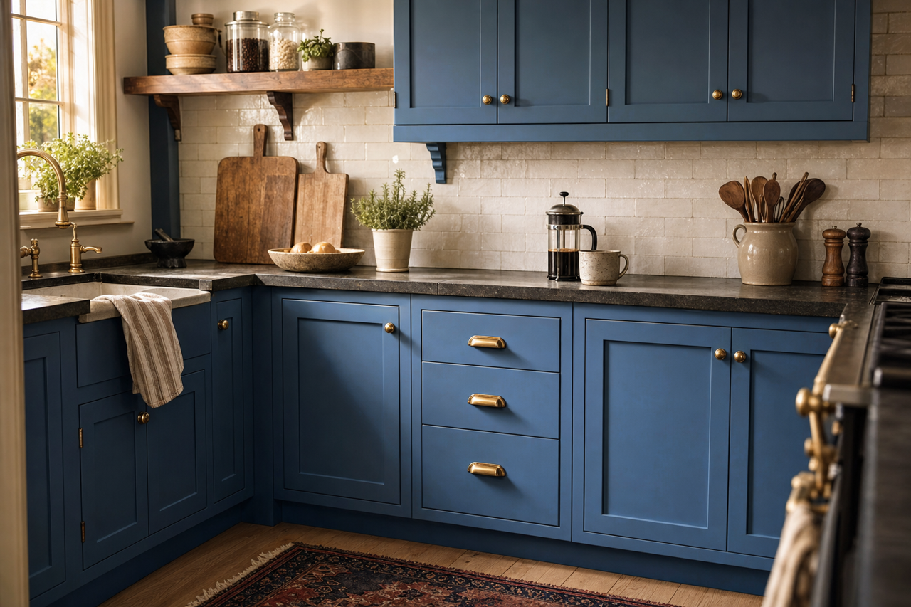 Burbling Brook by Valspar on cabinets
