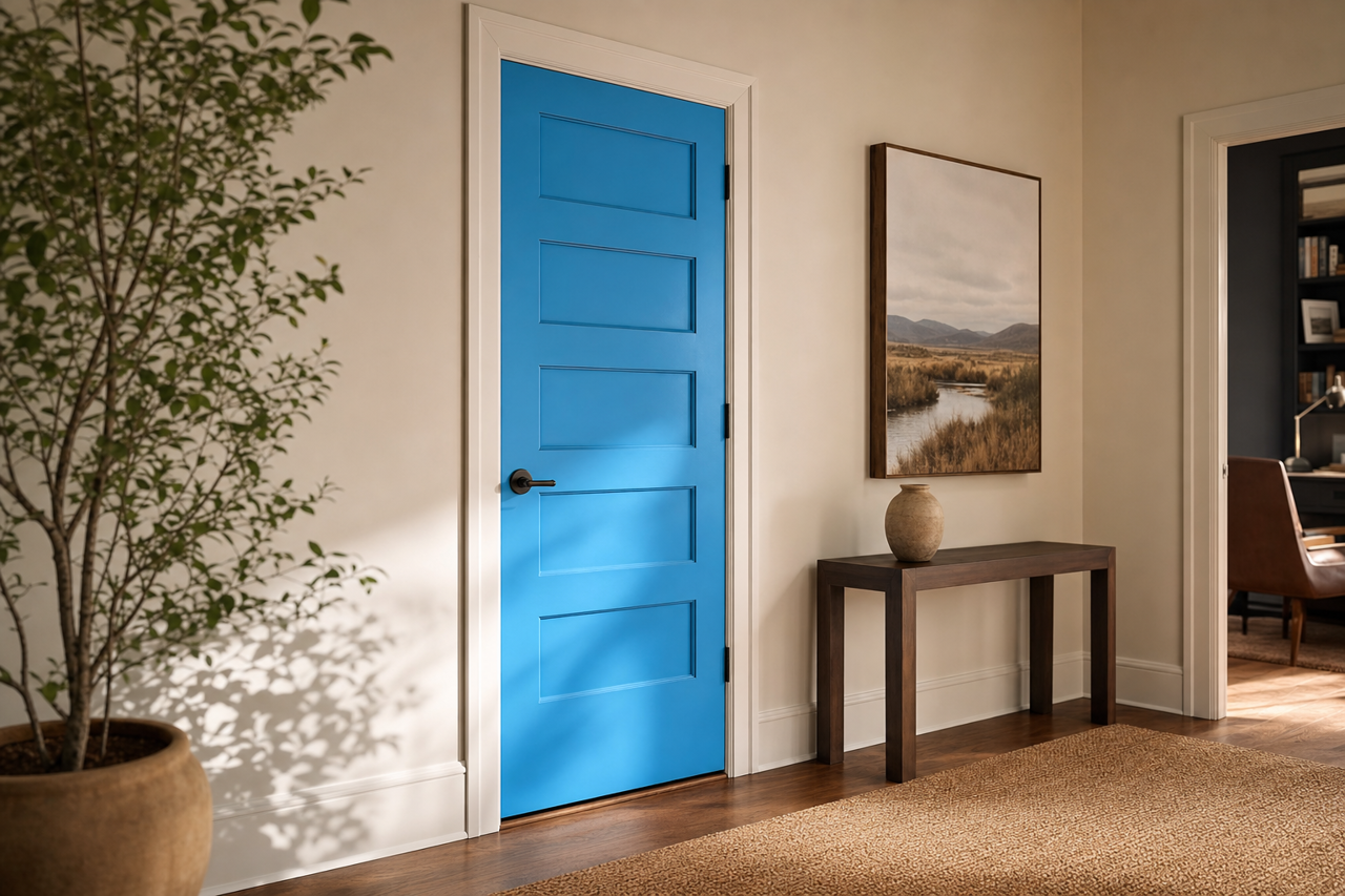 Blue Burst by Valspar on interior-doors