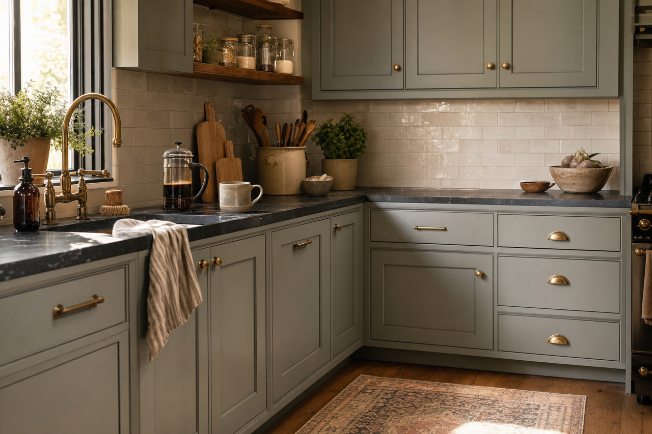 Stone Mason Gray by Valspar on cabinets