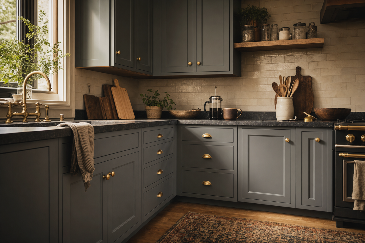 Almost Charcoal by Valspar on cabinets