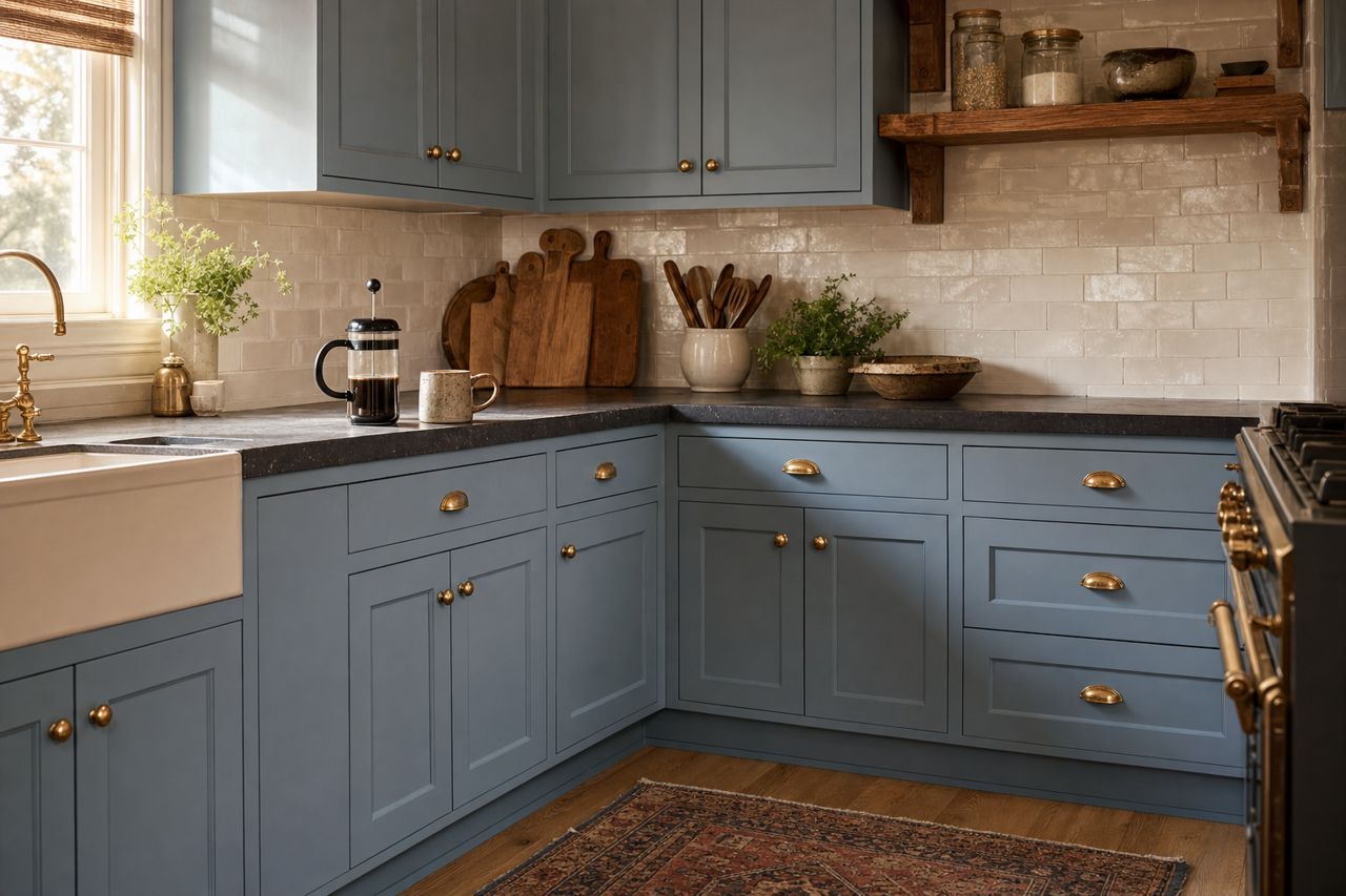 Cornflower Blue by Valspar on cabinets