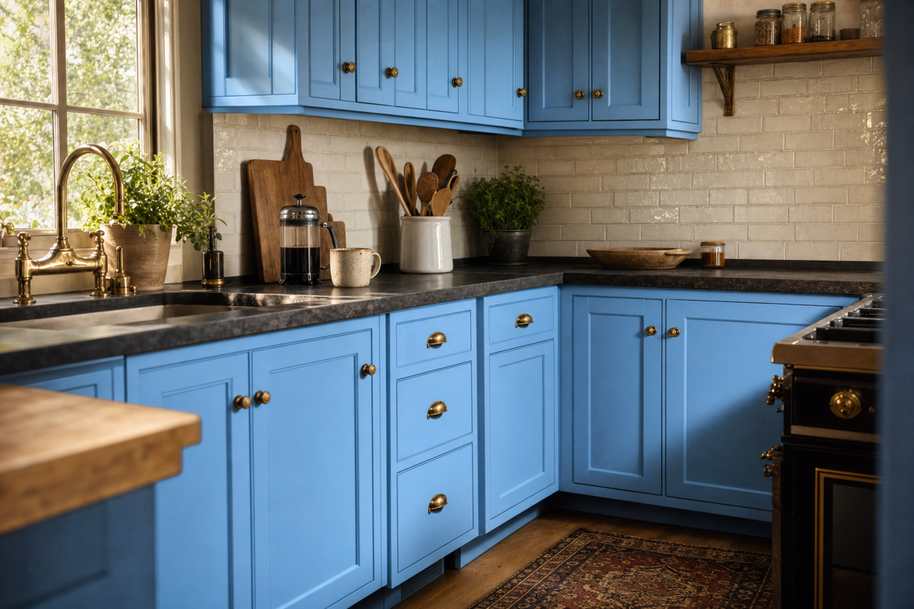 Enchanted Sea by Valspar on cabinets