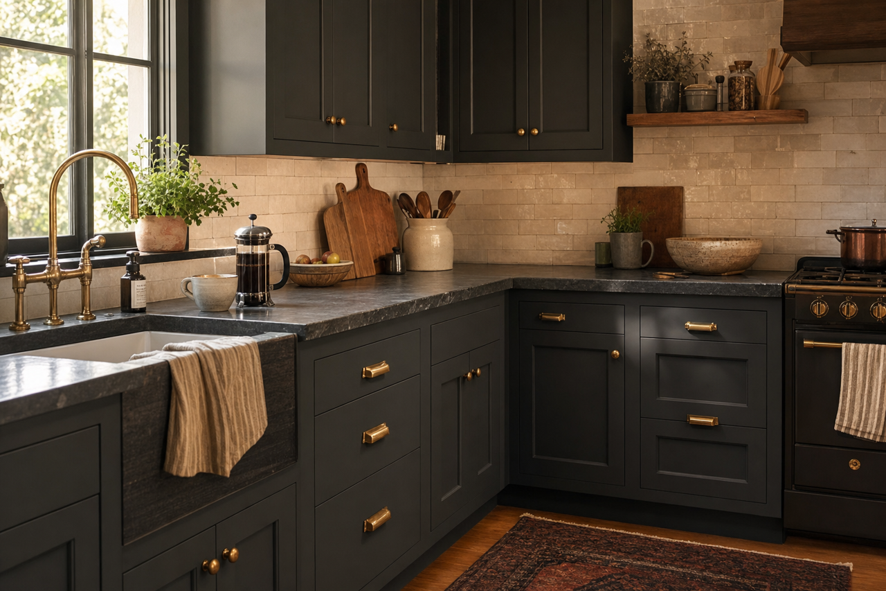 Noir by Valspar on cabinets